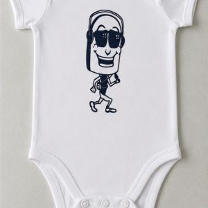 Baby Rib Bodysuit - White With Navy Print
