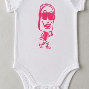 Baby Rib Bodysuit - White Onesie - Hot Pink Print